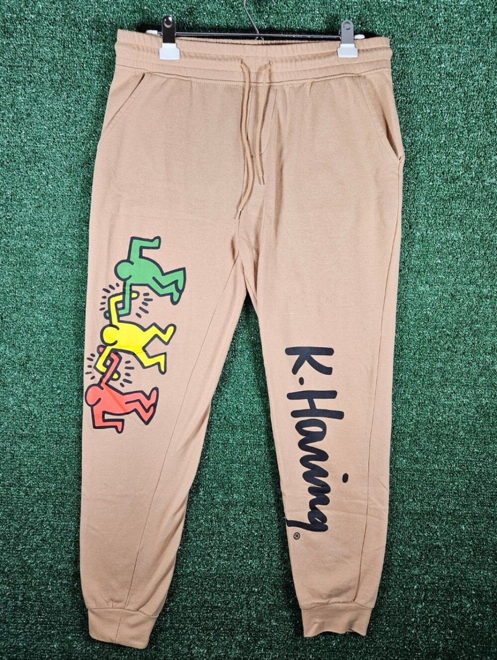 Keith Haring Tan Sweatpant Joggers w/Bold Multicolor Graphic / Mens Size Medium